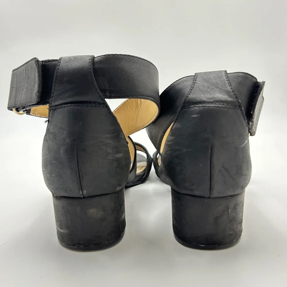 Naturalizer Adaline 2 Sandals Women 7M Black Laser Cut Block Heel Strappy Chic
